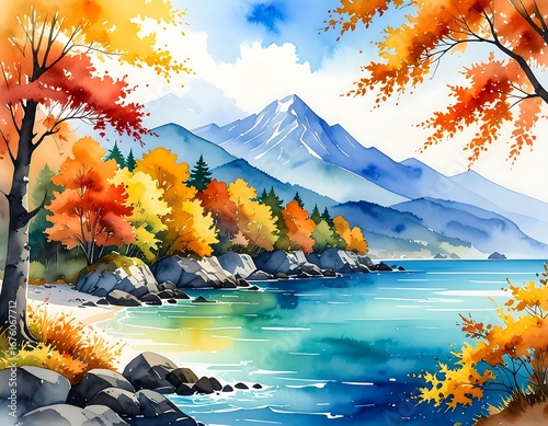Autumnal mountain lake scene