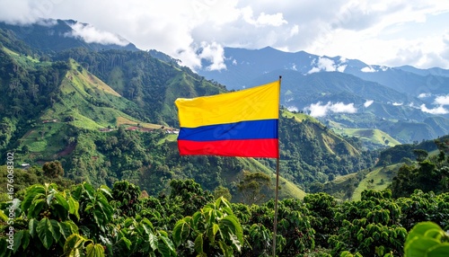 Colombia Flag Over Coffee Region