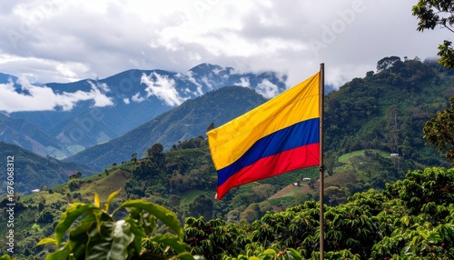 Colombia Flag Over Coffee Region