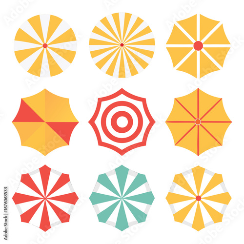 Assorted Beach Umbrellas From Above Illustration