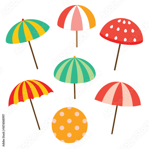 Cartoonish Umbrellas and Circle on White