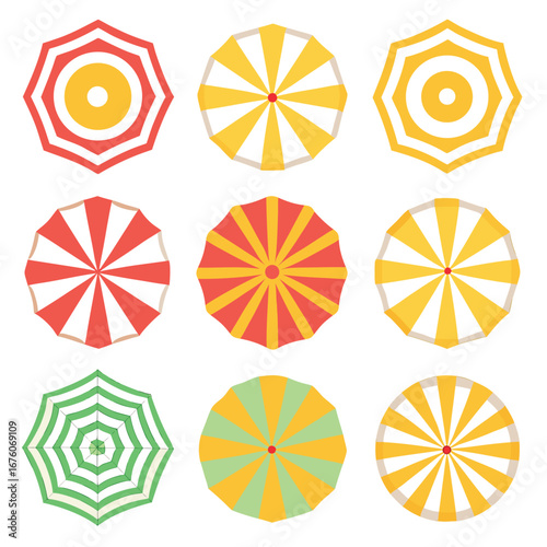 Colorful Beach Umbrellas Isolated Top View