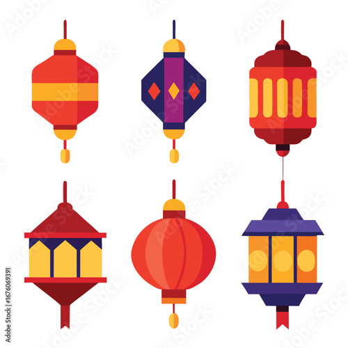 Colorful Decorative Asian Lanterns Illustration Collection
