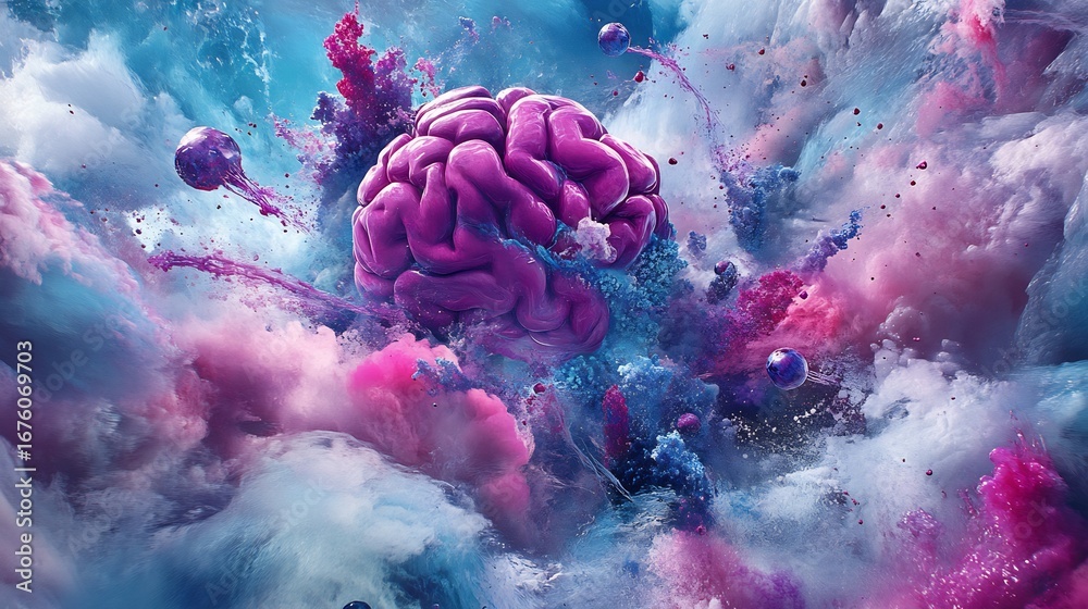 Obraz premium Artistic render of chemistry shaped like brain with neural network of molecules