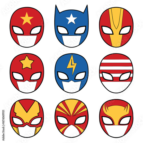 Superhero Masks Cartoon Illustration Heroic Design