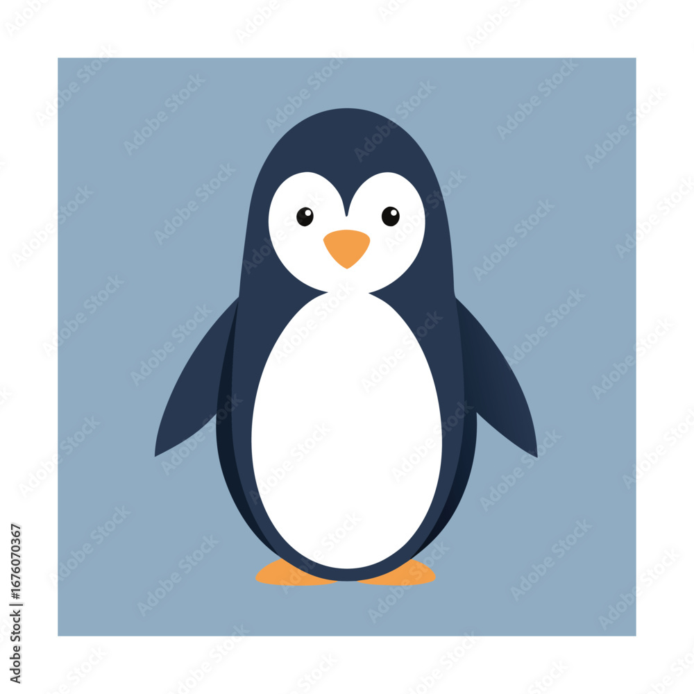 Naklejka premium Cartoon Penguin Standing Front View bird animal