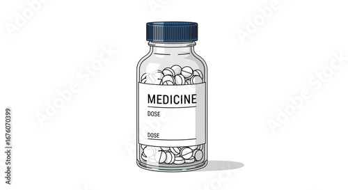 Bottle of medicine with prescription dose, isolated on white background