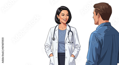 Compassionate doctor consulting with male patient in clinic setting