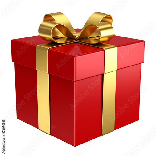 3D Glossy Gift Box Icon with Shiny Ribbon and Shadows, Angled Perspective