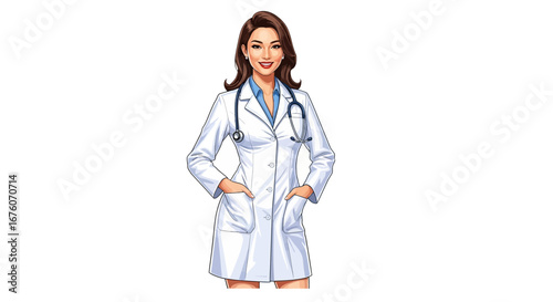 Confident cartoon physician with stethoscope for healthcare promotions