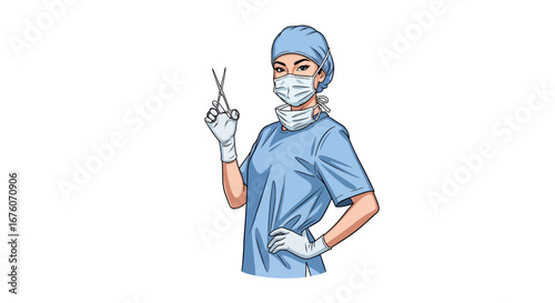 Confident female surgeon ready for operation, wearing surgical scrubs