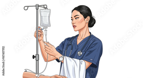 Dedicated healthcare worker attending to patient's intravenous therapy needs