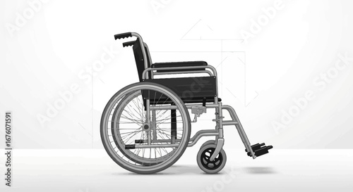 Graphic illustration of an empty wheelchair in monochrome isolation shot