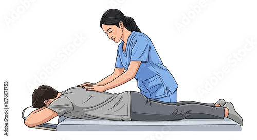 Illustration of a physical therapist giving massage to a male patient