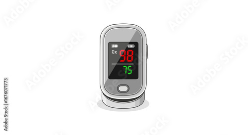 Illustration of a pulse oximeter displaying oxygen saturation and heart rate