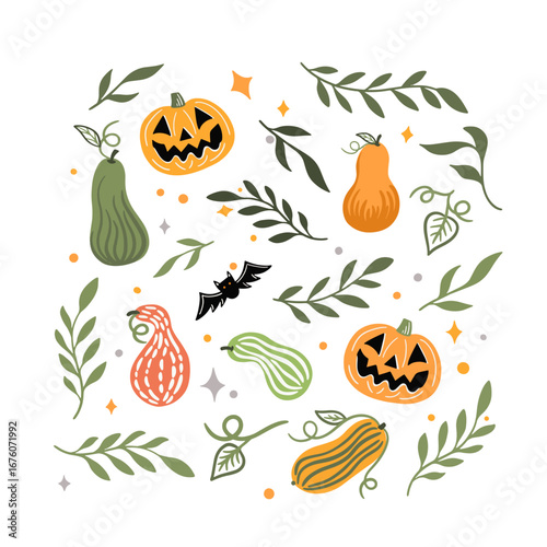 Vector illustration set of pumpkins for Halloween.