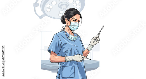 Professional surgeon with medical mask preparing for operation procedure