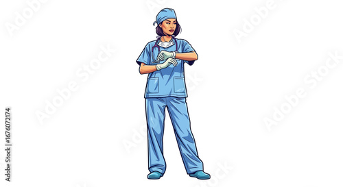 Sketched Nurse in Scrubs Preparing for Medical Procedures illustration