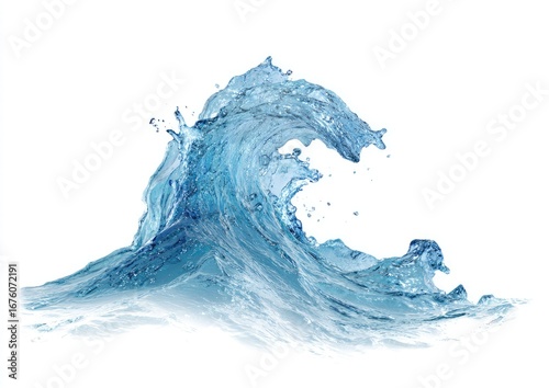 Fototapeta Naklejka Na Ścianę i Meble -  A dynamic, light-blue water wave cresting, splashing, and cascading