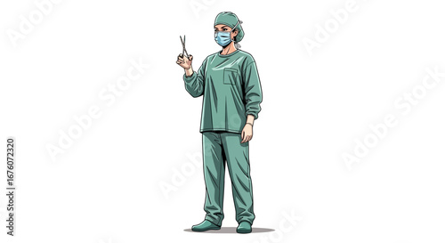 Surgeon illustration depicting a healthcare worker ready to perform surgery