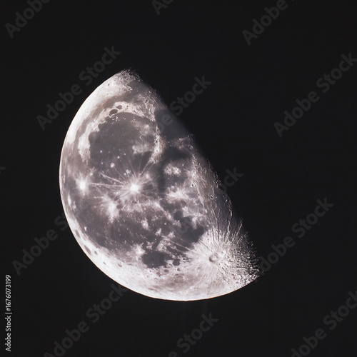 Detailed Crescent Moon Against Black Background