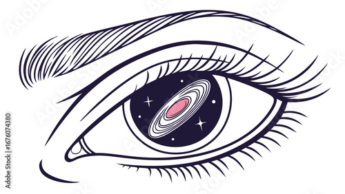 Eye with Galaxy Inside Pupil – Vector Illustration of Logical Vision and Cosmic Surreal  Artwork