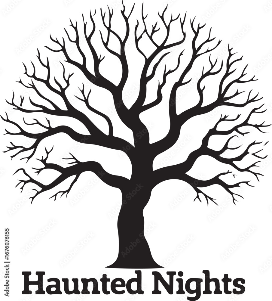 Fototapeta premium Haunted nights spooky bare tree silhouette with intricate branches perfect for halloween decorations and themed events vector