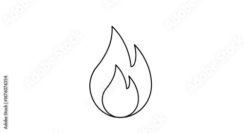 Simple Flame Outline Illustration on White Background.