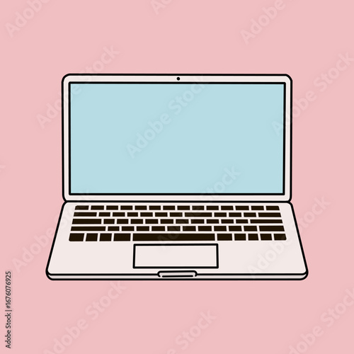 Laptop Computer Screen Vector Icon on Pink Background Blank Display
