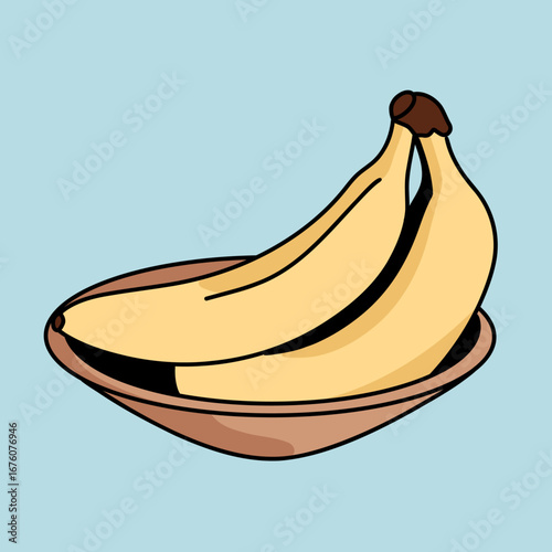Bowl of Bananas Isolated on Light Blue Background 
