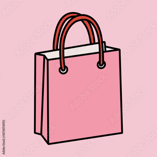 Minimalist Blank Shopping Bag Icon on Pink Background 