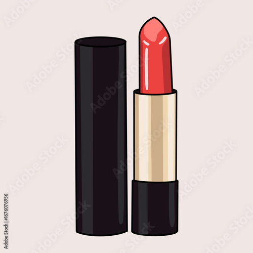 Minimalist Illustration of Isolated Red Glossy Lipstick on Clear Background.
