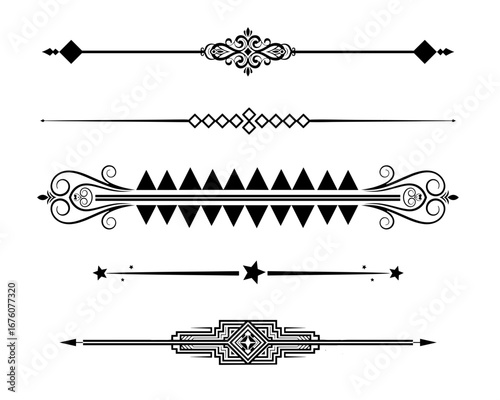 Elegant decorative text separators with various patterns on a transparent background