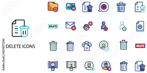 Delete simple concept 24 color icons set .Vector illustration.