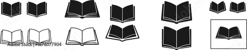 Open book icon set. Book with pages symbol. Vector.	