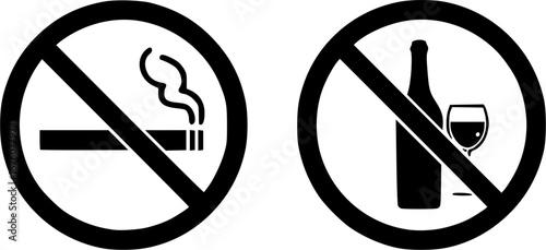 set of red forbidden sign , prohibition signs , Collection of vector icons forbidden dangerous actions: smoking, alcohol, food and drink, do not take drugs. vector illustration 