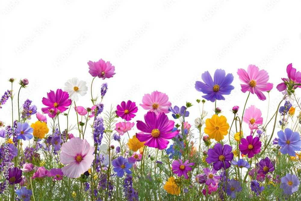 Fototapeta premium Colorful flower border against white background