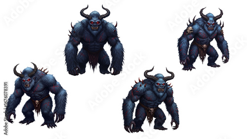 Dark Fantasy Yeti Monster, Terrifying Primal Creature with Glowing Red Eyes and Bone Armor, Menacing Vector Illustration