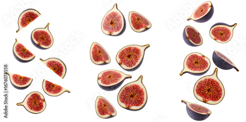 fig fruit falling down set PNG. Figs flying isolated. Purple fall figs full of vitamins suspended in air PNG. Organic, vegan and vegetarian autumn figs isolated for healthy food concepts
