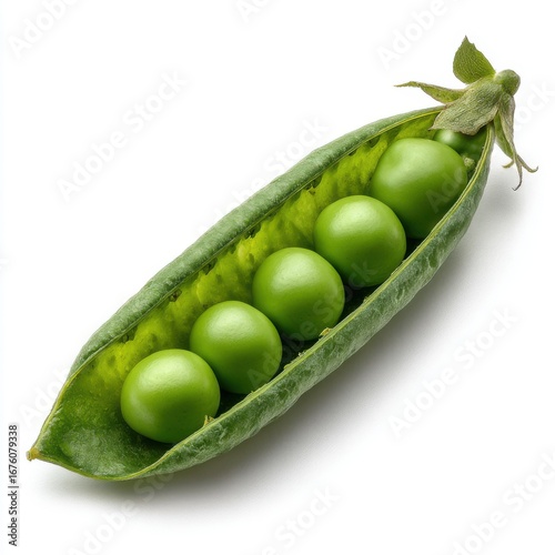 Fresh green peas in a pod on a white background
