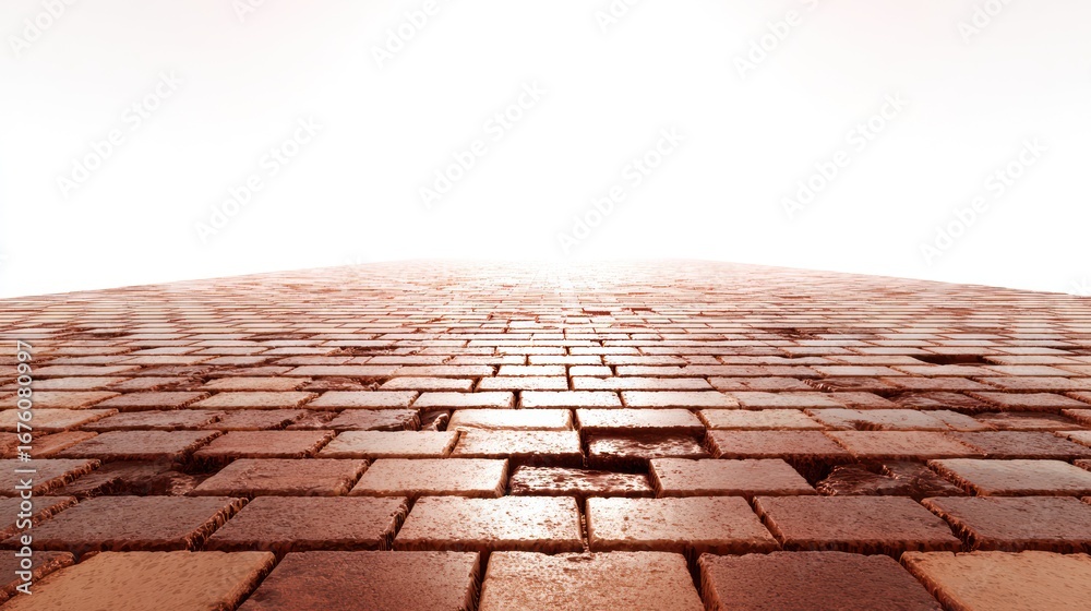 Obraz premium Low angle view of red brick pavers fading to bright white horizon