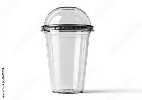 Clear plastic cup with dark gray lid