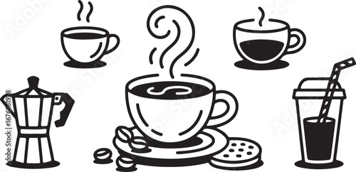 Coffee illustration, coffee Vector hand drawn graphics for advertising, branding, posters and banners, funny cartoon illustrations, prints and stickers, brunch cafe