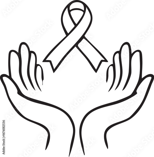 Hands Holding an Awareness Ribbon Vector Graphic
