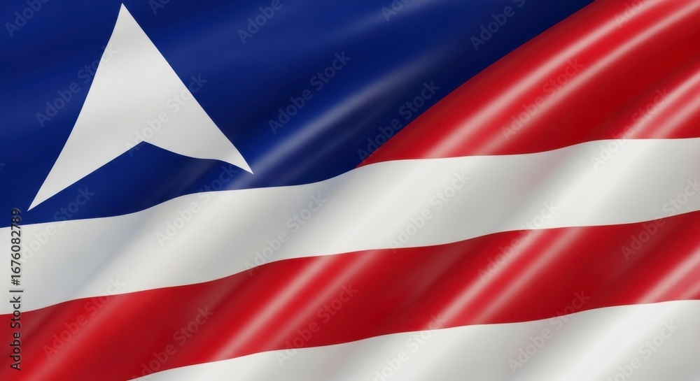 Fototapeta premium Close up of a waving flag with red and white stripes and a blue field and star