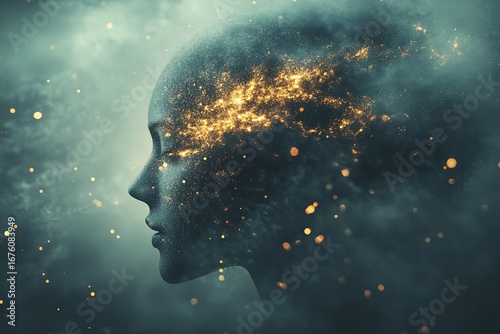 Nebula Portrait A Dreamy Side View of a Woman with Cosmic and Abstract Embellishments