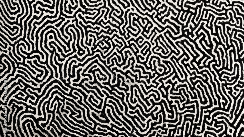 Obraz premium Intricate Ink Maze Pattern in Black and White Design