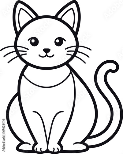 Cute vector cartoon drawing of a happy domestic kitten with a funny tail