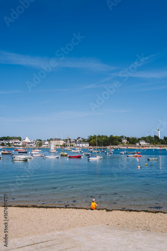 Postcard Breton port landscape from the island of Tudy, France