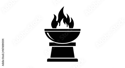 Black Silhouette of a Burning Torch with Flames.